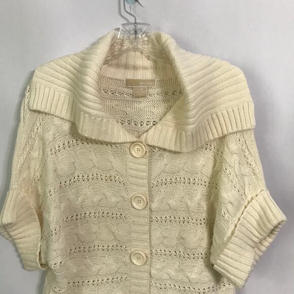 Michael Michael Kors Sweater Large Womens Cream Ivory Cableknit Short Sleeve L - Picture 5 of 11